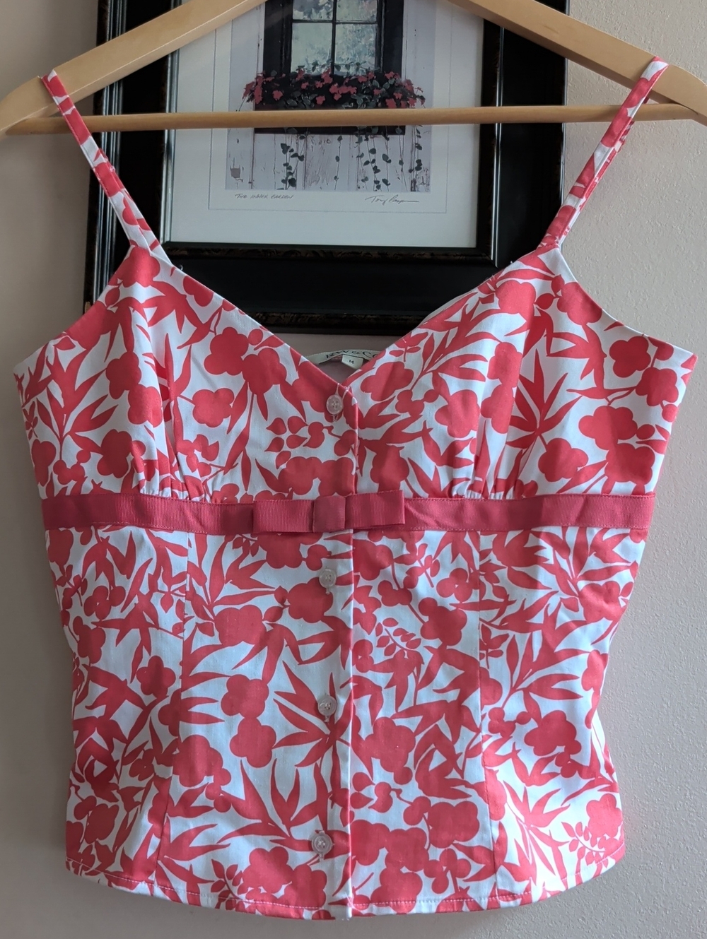 RW&Co Floral Coral & White Button-Front Cami Top